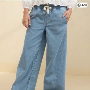 Aerie Soft Landing Trouser Light Blue Wide Leg Drawstring Jeans Trendy Casual XS